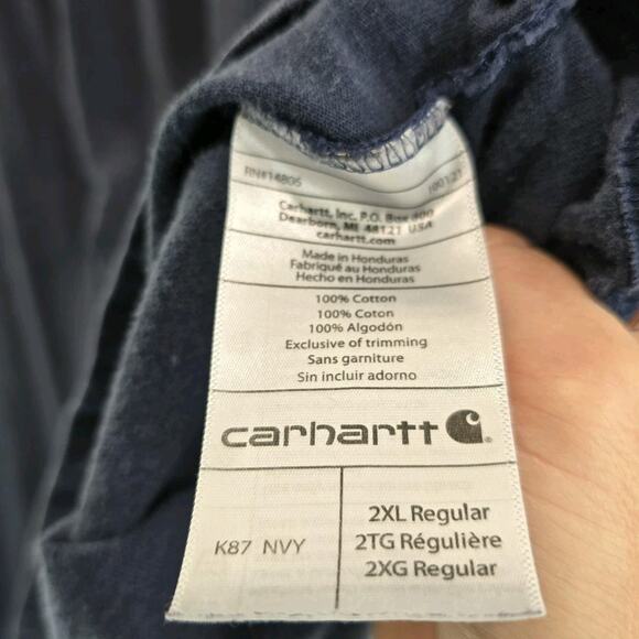 Carhartt T Shirt Mens 2XL Blue Pocket Original Fit Short Sleeve Dark Navy K87 - Picture 7 of 9